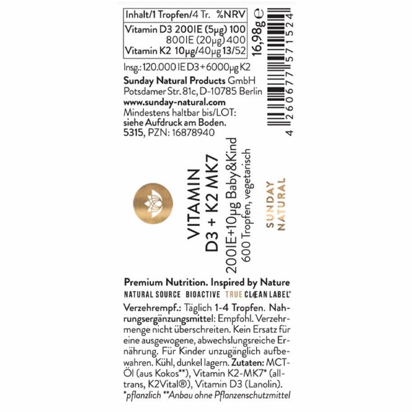 Vitamin D3+K2 MK7  Sunday Natural -5