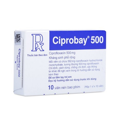 Ảnh của Ciprobay 500 ( H 1*10 viên )-(Ciprofloxaxin ) kháng sinh điều trị nhiễm khuẩn tiết niệu,tiêu hóa...