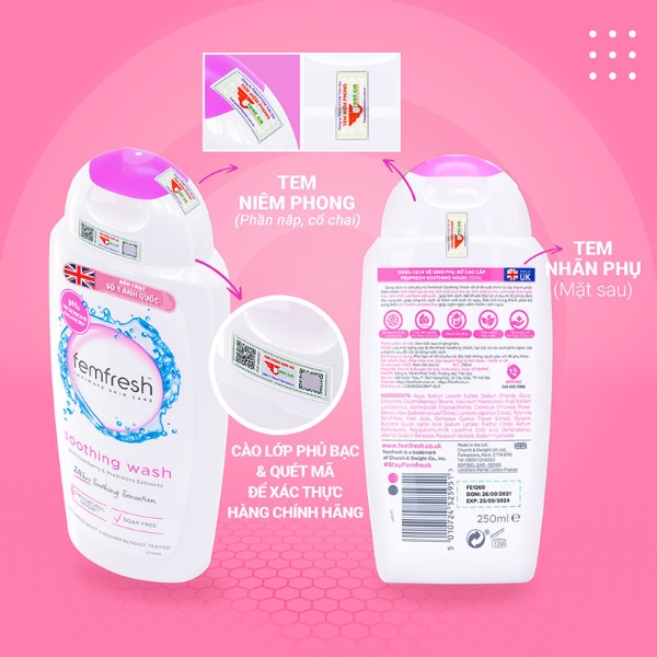 Ảnh của Dung dịch vệ sinh phụ nữ Femfresh Soothing Wash 250ml ( màu hồng )