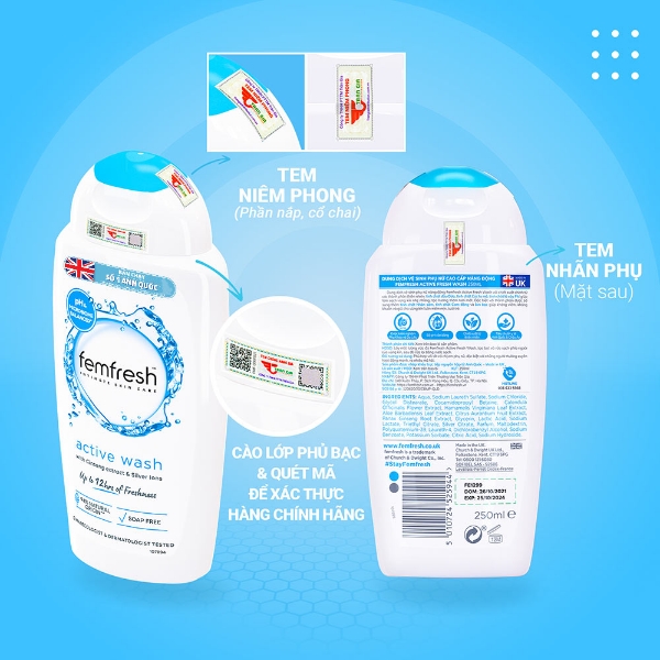 Ảnh của Dung dịch vệ sinh phụ nữ cao cấp năng động Femfresh Active Wash 250ml ( màu xanh )