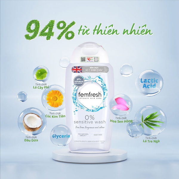 Ảnh của Dung dịch vệ sinh phụ nữ cao cấp cho da nhạy cảm Femfresh 0% Sensitive Wash 250ml (màu xám )