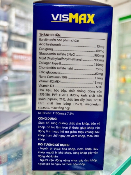 Ảnh của Viên uống Vismax tăng tiết dịch khớp, giảm triệu chứng thoái hóa khớp Lọ 60 viên