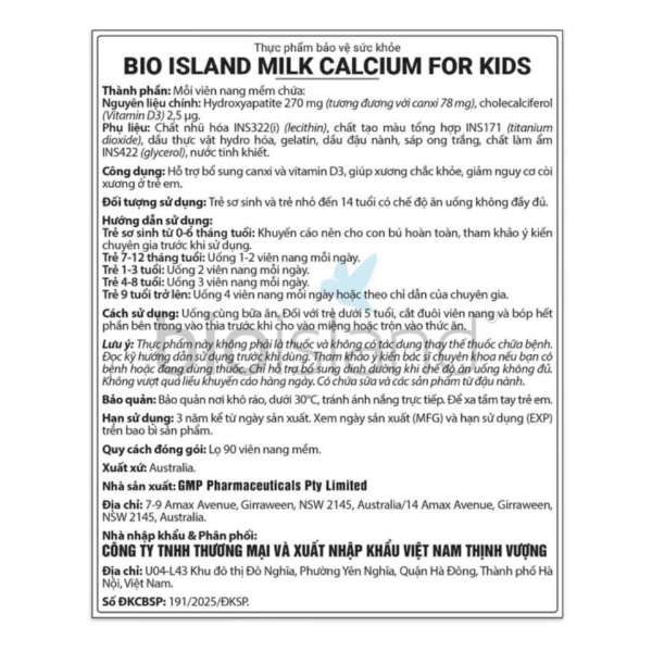 Ảnh của {Hàng nhập khẩu} Viên uống hỗ trợ bổ sung CANXI Bio Island Milk Calcium for kids (hộp 90 viên)
