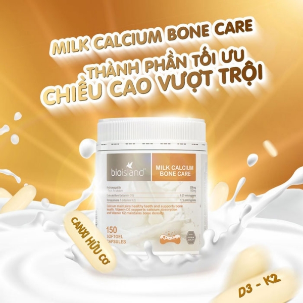 Ảnh của Viên uống bổ Sung Canxi, K2 và D3 Bioisland Milk Calcium Bone Care (Hộp 150 viên)