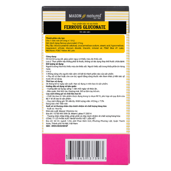 Ảnh của Mason Natural Ferrous Gluconate - Sắt hữu cơ cho bà bầu (50 viên)