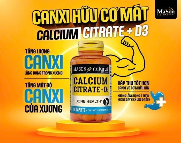 Ảnh của Mason Natural Calcium Citrate + D3 - Bổ sung canxi hữu cơ cho cơ thể