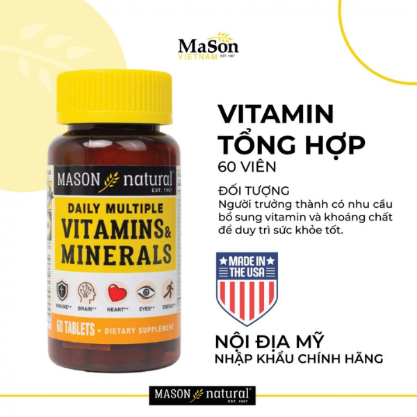 Ảnh của Mason Natural Daily Multiple Vitamins With Minerals - Bổ sung vitamin cho cơ thể (lọ 60 viên)