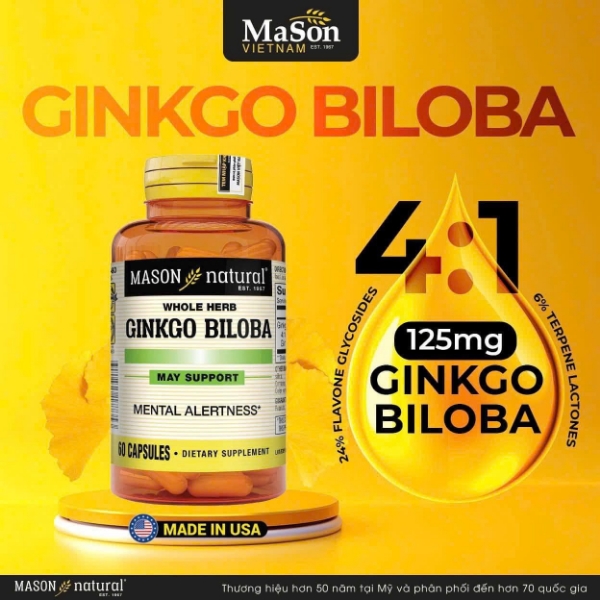 Ảnh của Mason Natural Ginkgo Biloba – Hỗ trợ tăng cường sức khỏe não bộ, cải thiện trí nhớ (lọ 60viên)