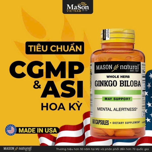 Ảnh của Mason Natural Ginkgo Biloba – Hỗ trợ tăng cường sức khỏe não bộ, cải thiện trí nhớ (lọ 60viên)
