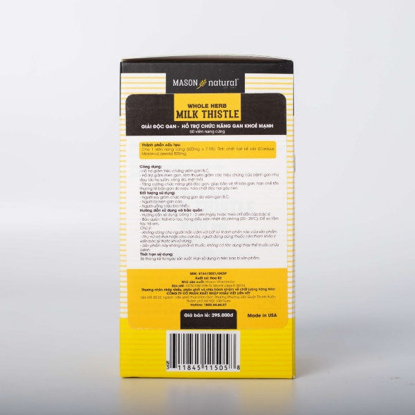 Ảnh của Mason Natural Milk Thistle 500mg - Hỗ trợ giải độc và tăng cường chức năng gan (lọ 60viên)