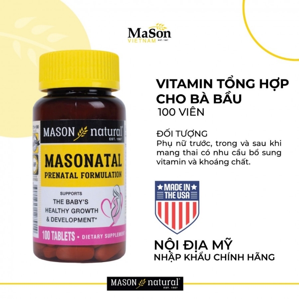 Ảnh của Mason Natural Masonatal Prenatal Formulation - Vitamin tổng hợp cho phụ nữ có thai và cho con bú (lọ 100viên)