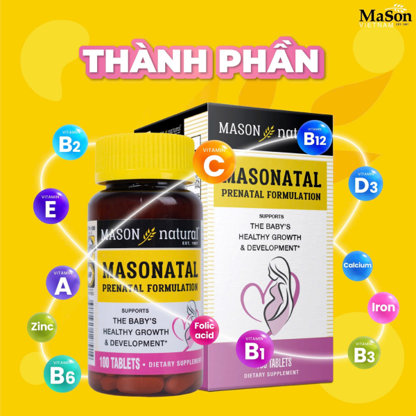 Ảnh của Mason Natural Masonatal Prenatal Formulation - Vitamin tổng hợp cho phụ nữ có thai và cho con bú (lọ 100viên)