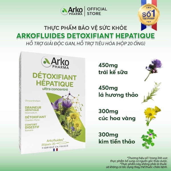 Ảnh của [HÀNG NHẬP KHẨU] Nước giải độc gan Arkofluides Detoxifiant Hepatique ARKOPHARMA (Hộp 20 ống)