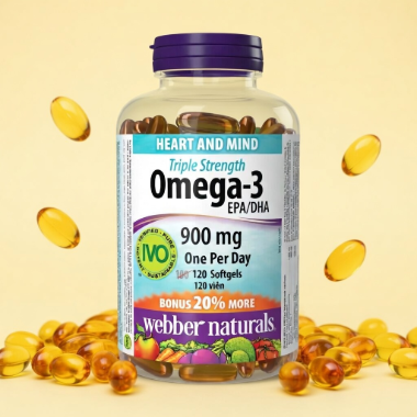 Ảnh của Webber Naturals Omega 3 Triple Strength 900mg – Viên Dầu Cá, Lọ 120 viên (Canada)