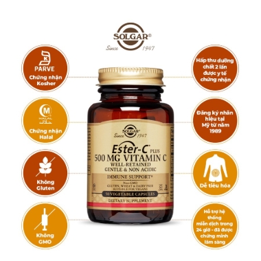 Ảnh của [HÀNG NHẬP KHẨU] Viên uống Solgar Ester-C Plus 500mg Vitamin C tăng đề kháng (Lọ 50 viên)