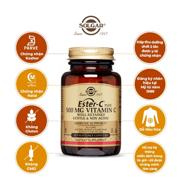 Ảnh của [HÀNG NHẬP KHẨU] Viên uống Solgar Ester-C Plus 500mg Vitamin C tăng đề kháng (Lọ 50 viên)