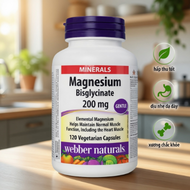 Ảnh của Webber Naturals Magnesium Bisglycinate 200mg – Viên Magie Glycinate, Lọ 120 viên (Canada)