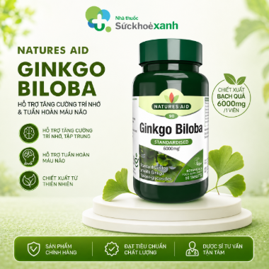 Ảnh của [HÀNG NHẬP KHẨU] Natures Aid Ginkgo Biloba hỗ trợ tăng cường trí nhớ, tăng tuần hoàn máu não